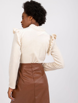 Beżowa bluzka welurowa z falbanami Eugenie