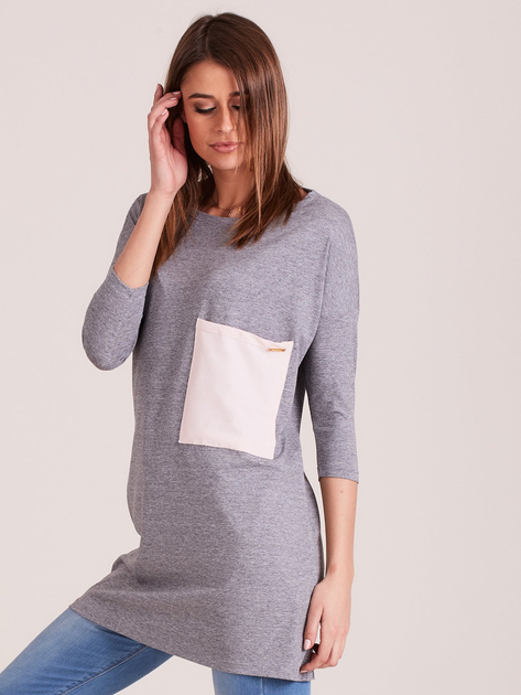 Szara tunika o luźnym kroju z kieszenią