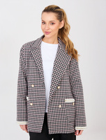 Czarno-różowa tweedowa marynarka z perełkami 