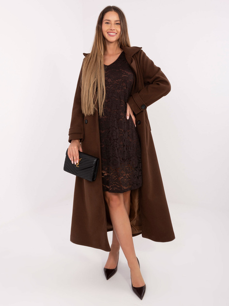 Brązowa koronkowa sukienka z dekoltem na plecach 