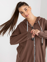 Hurtownia Brązowa rozpinana bluza plus size z kapturem