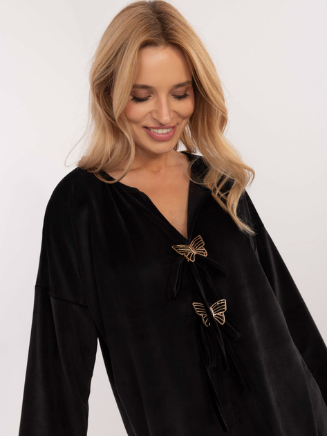 Hurt Czarna welurowa bluzka oversize z długim rękawem