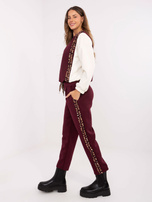 Ecru-burgundowy komplet z bluzą bez kaptura