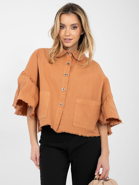 Ceglasta jeansowa kurtka z rękawem 3/4 RUE PARIS