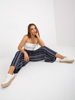 Hurt Granatowe lenie spodnie z materiału w paski SUBLEVEL 