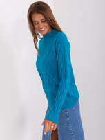 Hurtownia Turkusowy damski sweter klasyczny we wzory