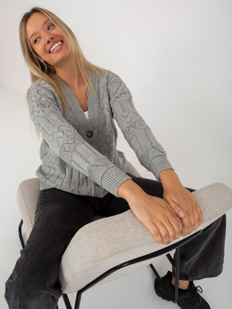 Hurt Szary ażurowy sweter letni z zapięciem na guziki RUE PARIS