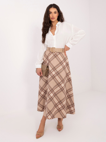 Beżowa rozkloszowana spódnica w kratę 