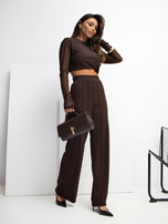 Czekoladowe spodnie basic bez zapięcia RUE PARIS 