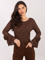 Czekoladowa elegancka bluzka z koronki