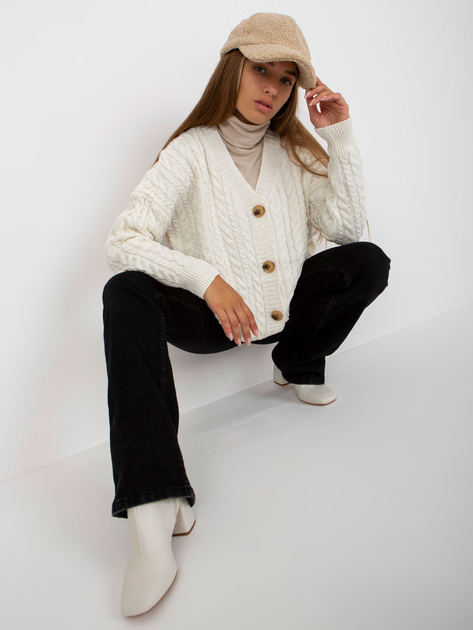 Hurt Ecru damski sweter rozpinany z guzikami RUE PARIS