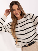 Ecru-czarny damski sweter w paski RUE PARIS