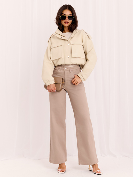 Ciemnobeżowe damskie jeansy wide leg
