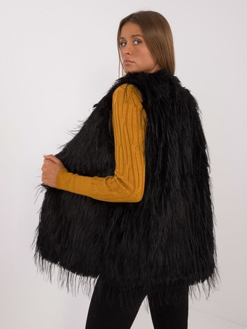 Hurtownia Czarna kamizelka futrzana z podszewką