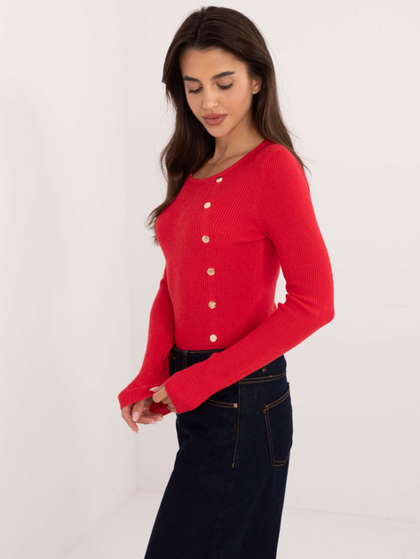 Hurt Czerwony prążkowany sweter klasyczny z guzikami