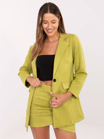 Limonkowa zamszowa marynarka z imitacją kieszeni