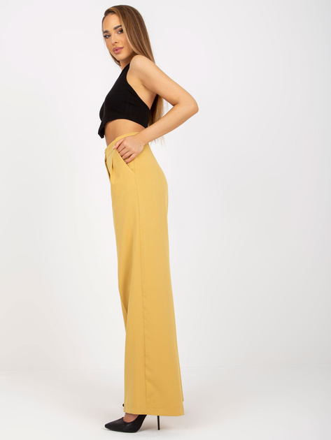 Hurtownia Ciemnożółte szerokie spodnie z materiału z wysokim stanem
