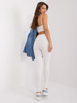 Hurt Ecru prążkowane legginsy basic z bawełny 