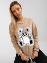 Hurt Beżowy damski sweter klasyczny z cekinową aplikacją  