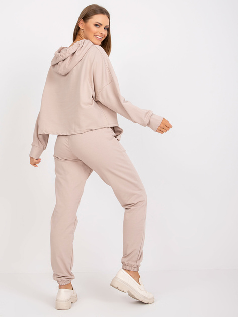 Beżowy dwuczęściowy komplet dresowy basic z kapturem