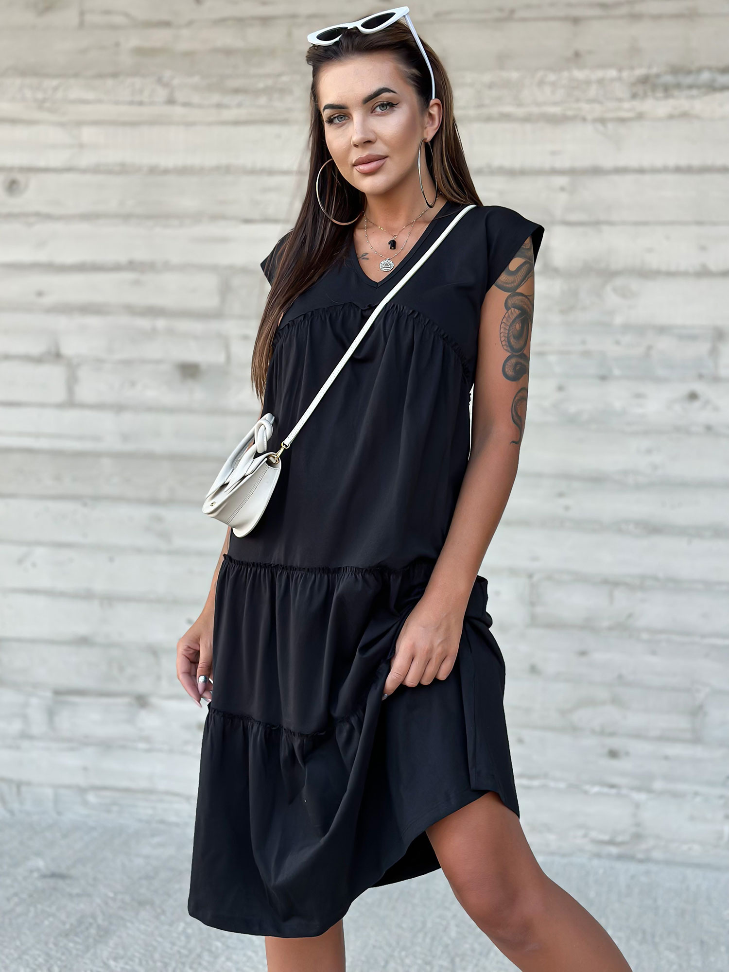 Wholesale Black Loose Dress with Ruffle MAYFLIES