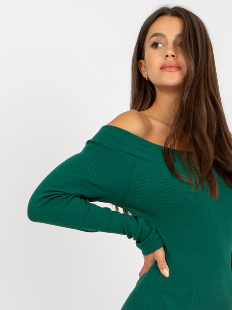 Hurt Ciemnozielona damska sukienka basic z prążkowanej tkaniny