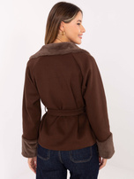 Dark brown double-breasted coat with collar RUE PARIS.