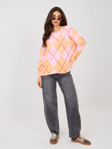 Różowo-pomarańczowa żółta bluza w geometryczny wzór