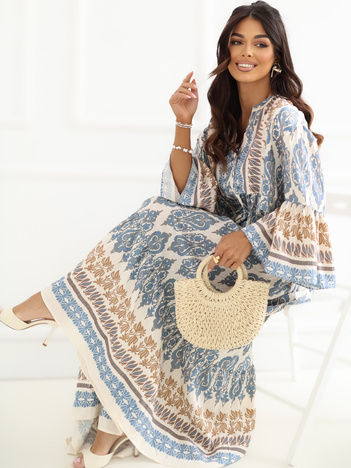 Niebieska letnia sukienka oversize we wzory