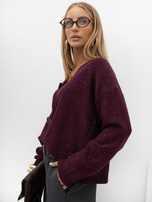 Burgunderfarbener Damen-Cardigan mit Pailletten.