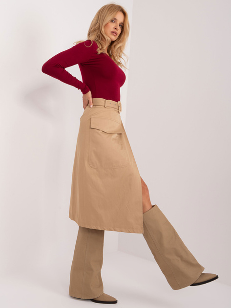 Hurt Camelowa kopertowa spódnica cargo z paskiem