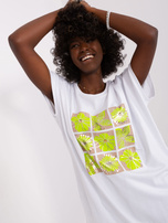 White and lime blouse with print and slits