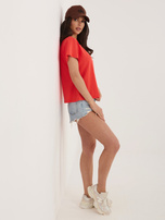 Fluo różowo-pomarańczowy damski t-shirt w paski