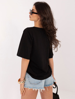 Czarny asymetryczny t-shirt basic z bawełny RUE PARIS