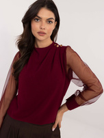 Hurt Bordowa wizytowa bluzka z siateczkowymi rękawami