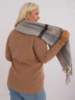 Hurtownia Szary ciepły szal damski z grubej dzianiny z frędzlami