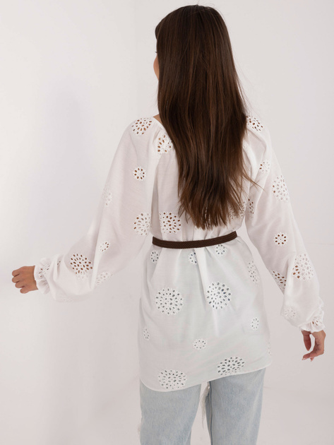 Hurt Biała ażurowa bluzka casualowa z paskiem
