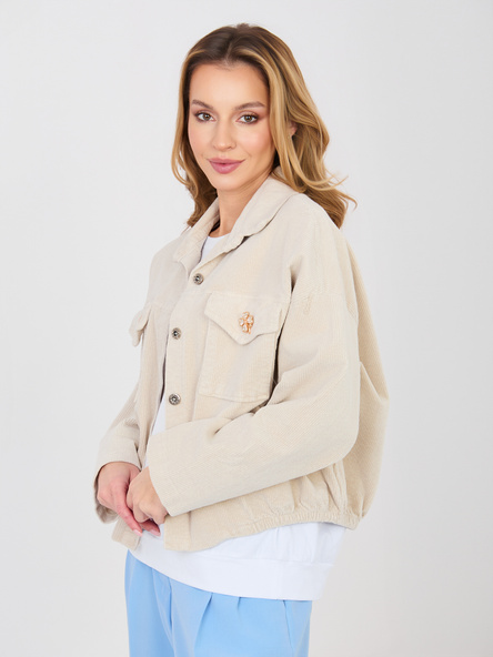 Jasnobeżowa sztruksowa kurtka z gumką na dole RUE PARIS