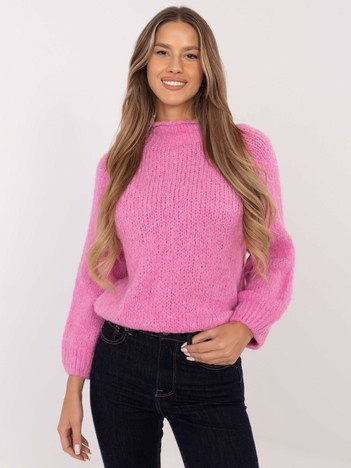 Hurtownia Brudnoróżowy sweter oversize z wełną