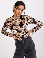 Czarno-beżowa bluzka welurowa w kwiaty Skyler