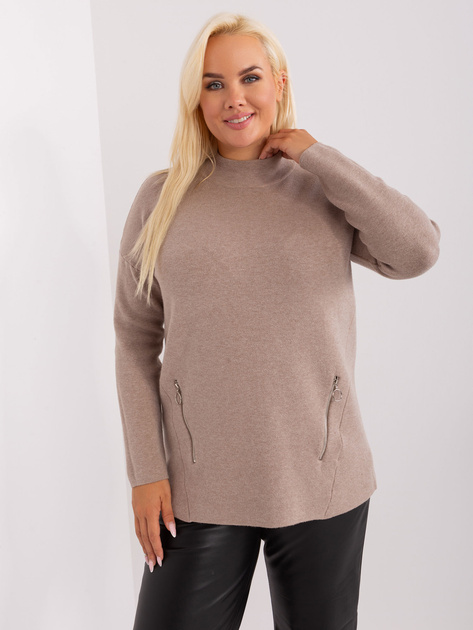 Hurt Ciemnobeżowy damski sweter plus size z półgolfem