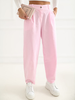 Jasnoróżowe sztruksowe spodnie z zakładkami RUE PARIS 