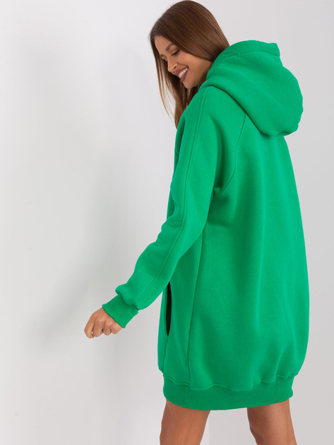 Hurt Zielona długa bluza kangurka z kapturem i ociepleniem