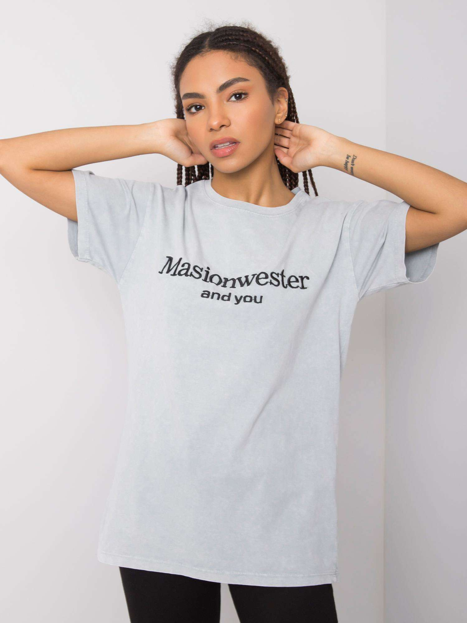 Szary t-shirt z napisem Michelle RUE PARIS