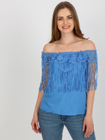 Hurt Niebieska damska bluzka hiszpanka z koronką 