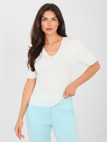 Ecru damski sweter z krótkim rękawem