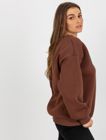 Hurt Ciemnobrązowa damska bluza bez kaptura z napisem