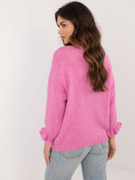 Hurtownia Brudnoróżowy sweter oversize z wełną 