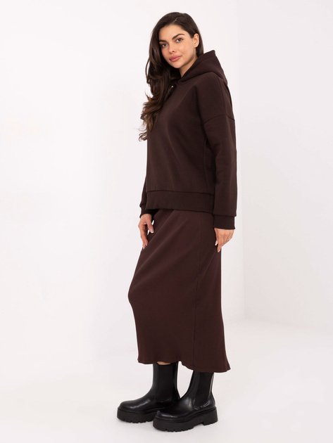 Czekoladowa midi spódnica basic w prążek