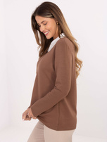 Jasnobrązowa wizytowa bluzka z kołnierzykiem